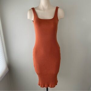 Uniqlo Ribbed Bodycon Tank Dress Dark Orange Midi Size Medium